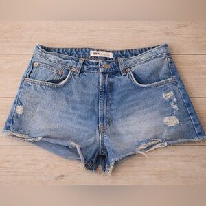 Zara Light Blue Distressed Jean Shorts